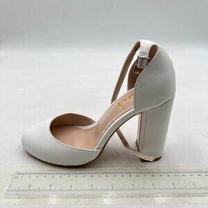 FSJ White Chunky Heel Ankle Strap Pointed Toe Sexy Party Wedding Dress Shoes